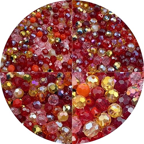 550pcs Round Crystal Glass Beads 3mm 4mm 6mm 8mm Round Faceted Spacer Beads for Jewelry Making Bracelet Earring Necklace Wind Chimes Suncatchers DIY Craft Making Supplies(Red Series) - color: Red Series, size: 3/4/6/8mm