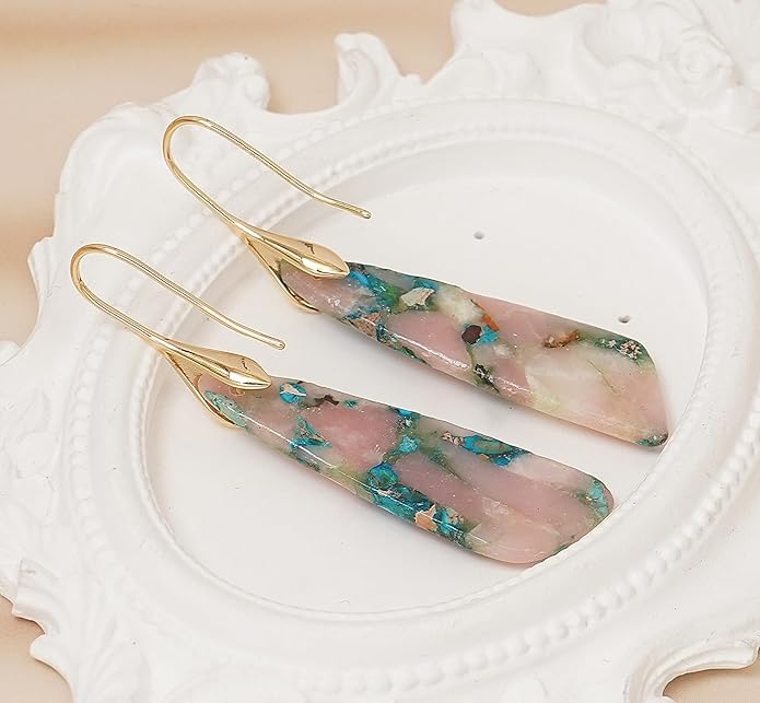 Natural Stone Earrings for Women Boho Triangles Dangle Drop Earrings