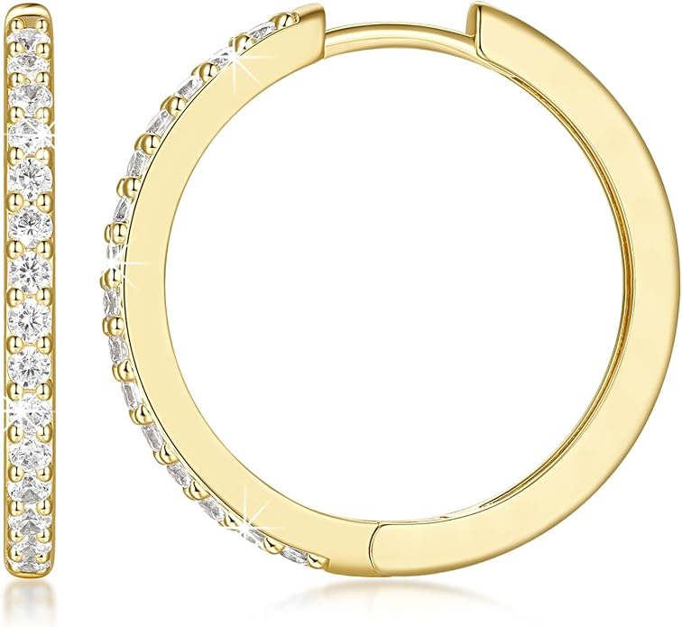NEARLAND 14K Gold Hoop Earrings for Women 14K Gold Earrings Hypoallergenic Lightweight Small Hoop Earring for Womens with Round Cubic Zirconia Huggie Hoops Earring for Women 12/14/16/20/25/30mm