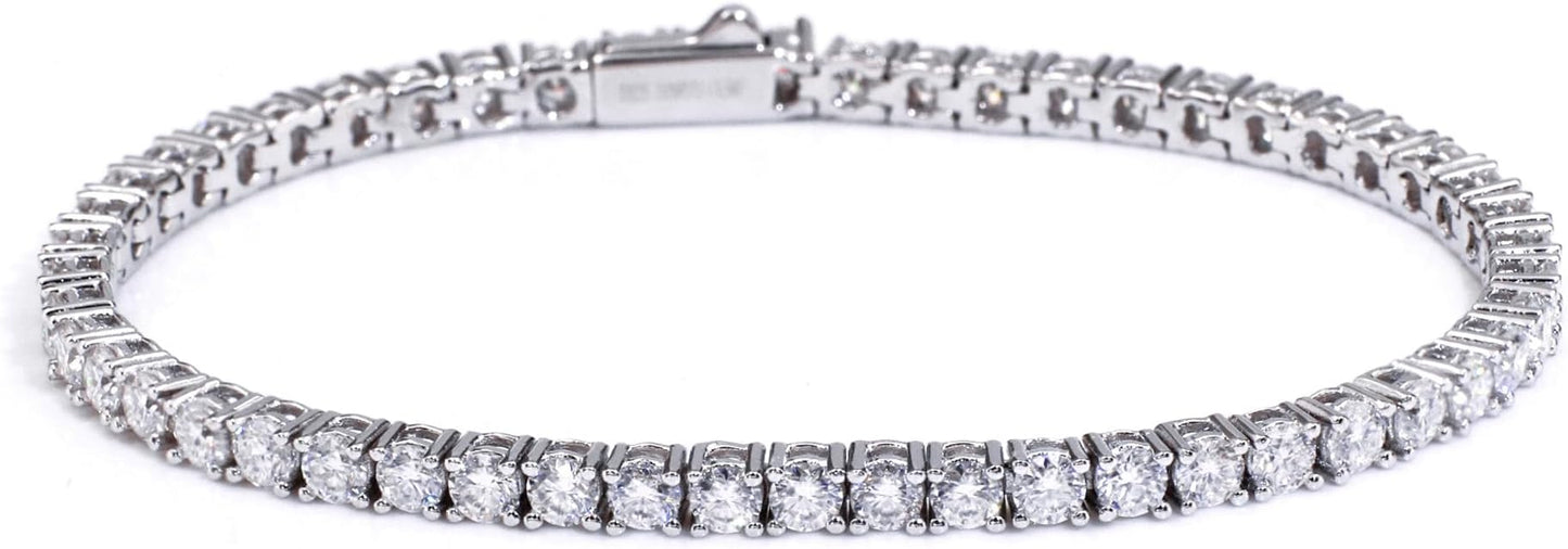 5.2-17 Carats Moissanite Diamond Tennis Bracelet for Women Men 18k White Gold Gold Plated 925 Sterling Silver Bracelet 3mm/4mm/5mm DEF Color VVS Round Cut Lab Created Moissanite Diamond Bracelet with GRA Certificate