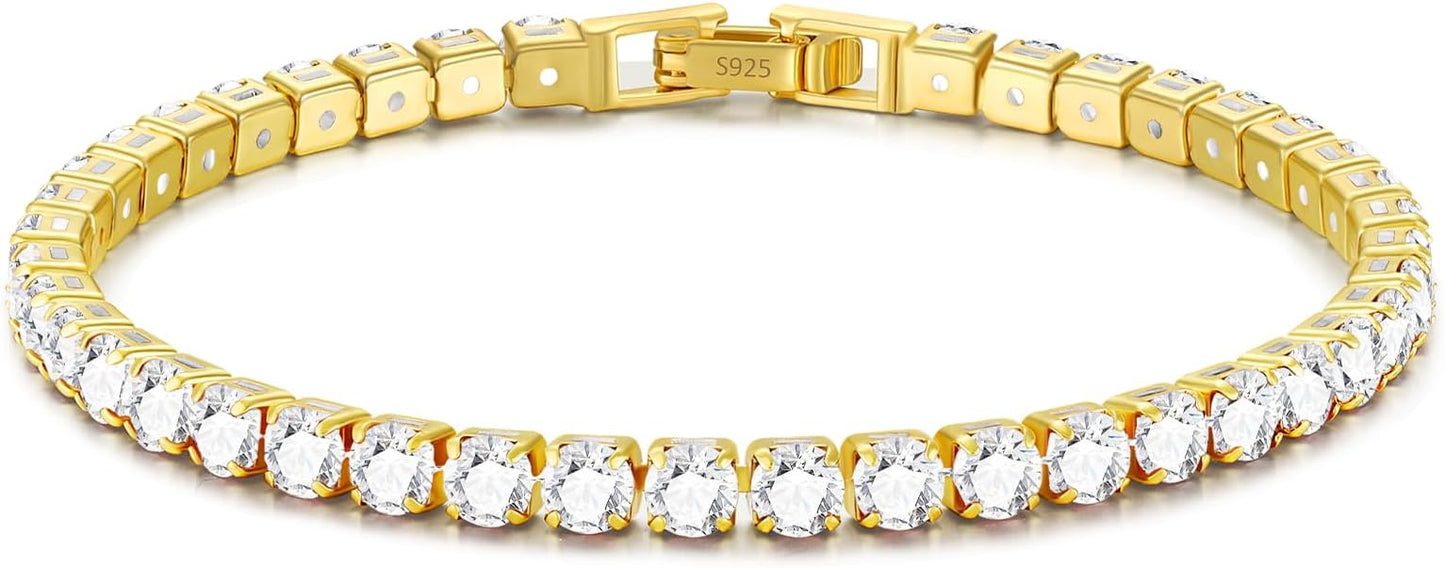 3mm/4mm Cubic Zirconia Classic Tennis Bracelet 14K Gold Plated/Silver Bracelets for Women Size 6.5-7.5 Inch