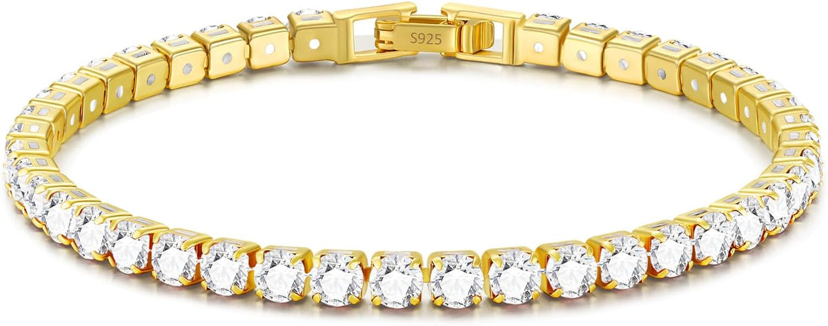 3mm/4mm Cubic Zirconia Classic Tennis Bracelet 14K Gold Plated/Silver Bracelets for Women Size 6.5-7.5 Inch