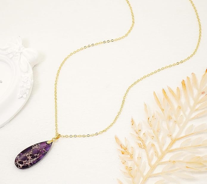 Stone Necklaces for Women Teardrop Gemstone Pendant Necklace Natural Stone Chain Necklaces