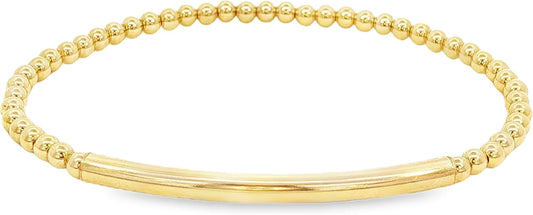 Anela 14kt Gold Filled Beaded Stretch Bracelet with Tube Pendant, Tarnish Free Water Resistant Stacking Jewelry for Women