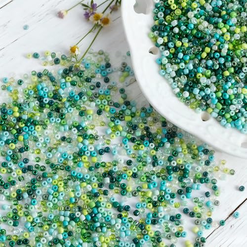 Green Colors 3mm Seed Beads, 5200Pcs Glass Seed Beads Kit with Storage Box for DIY Necklace Bracelet Crafts - color: Green