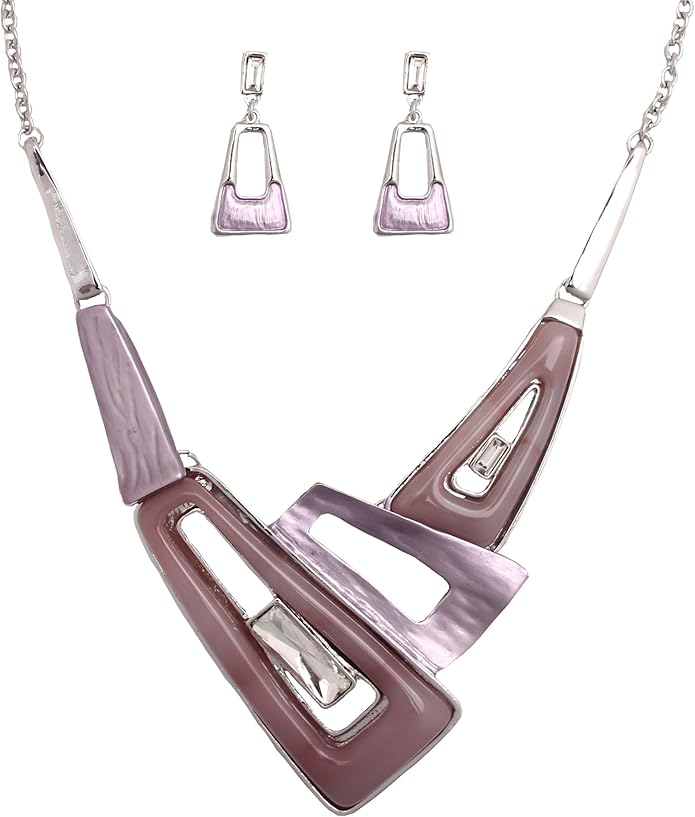 SFE Irregular Enamel Triangle Shape shell Collar Bib Bohemian Boho Statement Necklace Earrings Fashion Costume Jewelry Set for Women