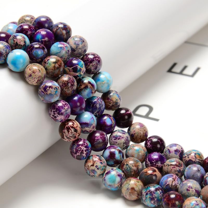 95pcs(2 Strand) 8mm Galaxy Purple Sea Sediment Imperial Jasper Beads with Energy Power, Round Stone Beads for Jewlery Bracelets Earrings Making DIY - color: Blue Purple Imperial Jasper, size: 8mm