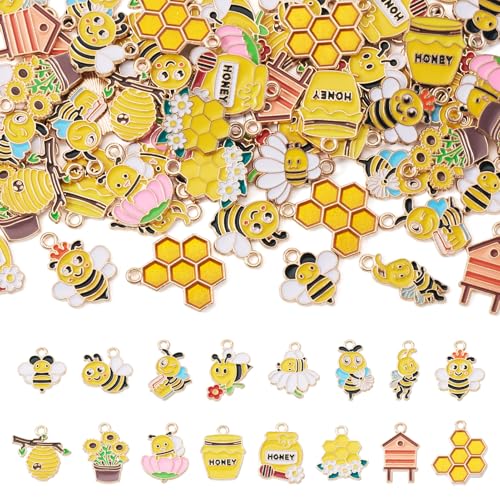 Craftdady Enamel Dangle Charms Pendant Food Animal Flower Cute Charms Colorful Metal Fruit Pendants Hang Ornament for Craft Bracelet Necklace Earring Key Chains Jewelry Making - color: Yellow Bee 3