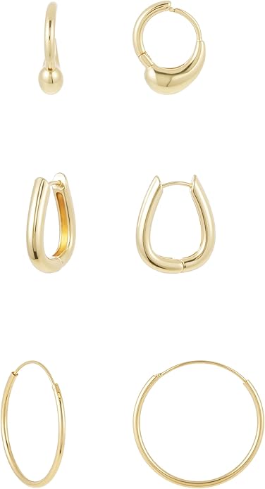 3 Pairs Gold Plated Hoop Earrings Set for Wonmen Trendy,With Butterfly & Bow Design,Jewelry Gift for Everyday, Party, Work