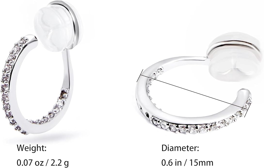 Clip on Hoop Earrings for Women, 14K Real Gold Plated Non Pierced Small Hoop Cubic Zirconia, Fake Piercing Mini Beaded Hoop Earrings Set 2 Pairs