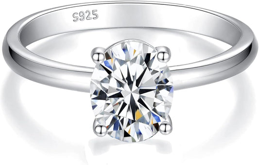 IMOLOVE Solitaire Moissanite Engagement Ring, 1CT D Color VVS1 Clarity, 925 Sterling Silver with 18K White Gold Plated, Ideal Gift for Women