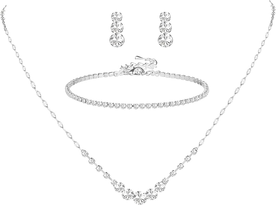 Silver/Gold Rhinestone Crystal Wedding Bridal Bridesmaids Earrings Bracelet Set for Women Brides Bridesmaids Crystal Rhinestone Bracelet Earrings Set for Wedding Bridal Prom Pageant