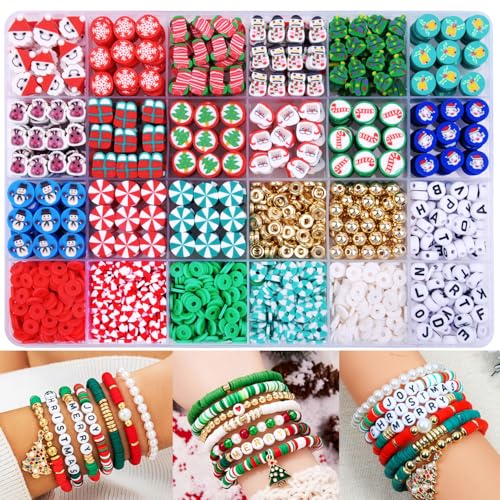 1480pcs Christmas Polymer Clay Beads Charms Friendship Bracelet Necklace Earring Jewelry Making kit, Accessories for Arts Crafts DIY Gifts for Women Girls - color: A4#Christmas