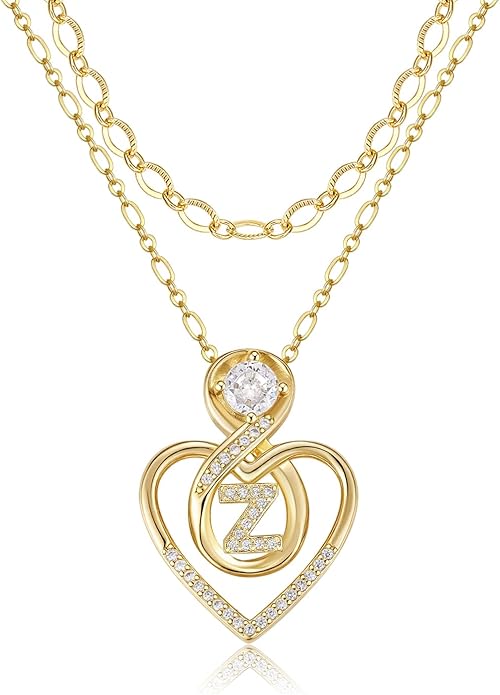 Heart Letter Necklaces for Women 14K Gold Plated Cubic Zirconia Heart Initial Layered Necklace Infinity Pendant Necklace Letter Initial Jewelry for Women