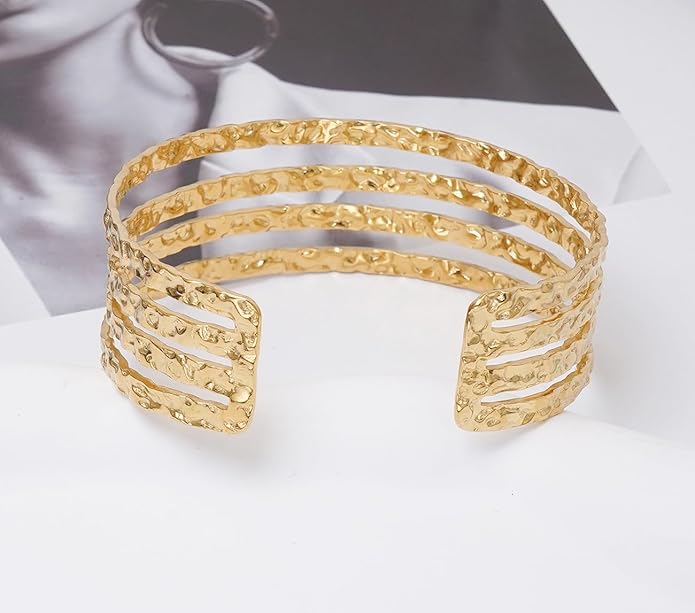 Multi-layer Cuff Bracelet for Women Cross Wire Bracelets Open Wide Cuff Gold Bangle Bracelet