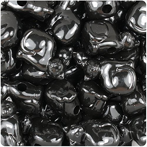 BeadTin Black Opaque 23mm Cat Shaped Plastic Pony Beads (24pcs)