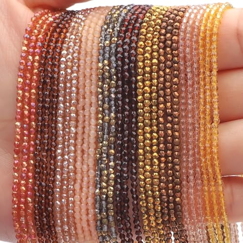 30 Strands 32 Faceted Glass Beads for Jewelry Making 4500pcs 2mm Miny Spacer Bead Round Small Craft Glass Beads for Bracelets Necklaces Earrings (Brown Series) - color: Brown