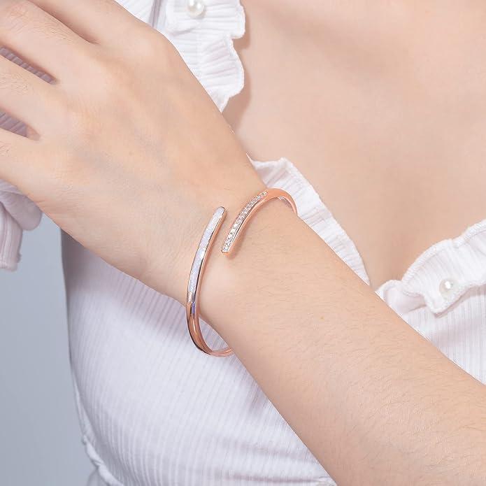 CiNily Womens Cuff Bracelet,Opal Bangle Bracelets Gold Plated Hypoallergenic Ladies Gemstone Open Cuff Bangle Bracelet