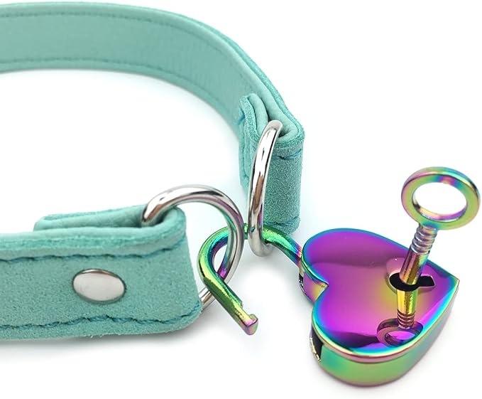 Succuba Padlock Choker Collar Necklace with Lock and Key Heart Lock Choker for Women and Men (F, 16)