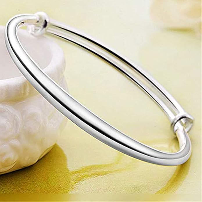 Solid 925 Sterling Silver Bracelets for Women Simple Adjustable Bangle Bracelet