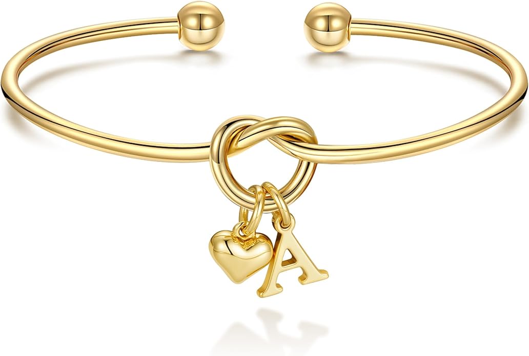 M MOOHAM Valentines Gifts for Her Teen Girls - Knot Initial Bracelets for Women Bridesmaids Proposal Gift Bridesmaid Gift Heart Initial Bracelet Friendship Bracelets Valentines Gifts for Women Sister