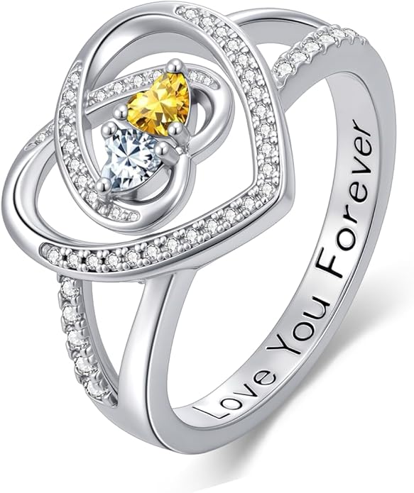 Valentine's Day Gifts for Women Birthstone Rings for Women Heart Statemet Engagement Eternity Wedding Promise Rings Jewelry Anniversary Christmas Valentine Mothers Day Birthday Gifts for Wife Her Girlfriend
