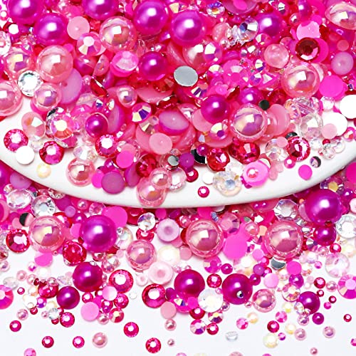 60g Mix Flatback Pearls and Rhinestones for Crafts, 2-10mm Pearl Nails Face Art Tumblers, Mix Pearls, with Picker Pen, Light Pink|Hot Pink|Clear - color: Pink Princess Blend | Mix Light Pink | Hot Pink | Clear