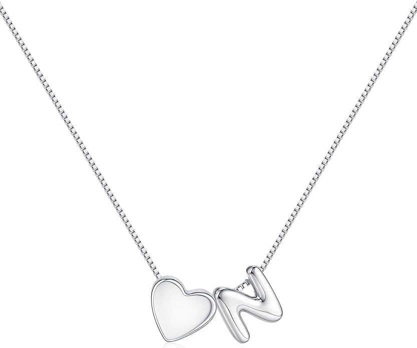 JKK Valentines Day Gifts for Her, 925 Sterling Silver Letter A-Z Heart Necklace Silver Jewelry Trendy Stuff Birthday Valentine's Day Gifts for Women Mom Her