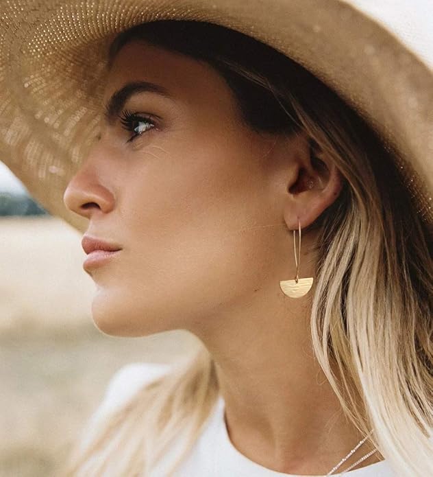 SOFYBJA Dainty 18K Gold Plated Disc Ball Triangle Sunburst Drop Earrings Long Dangle Lightweight Handmade Earrings Jewelry