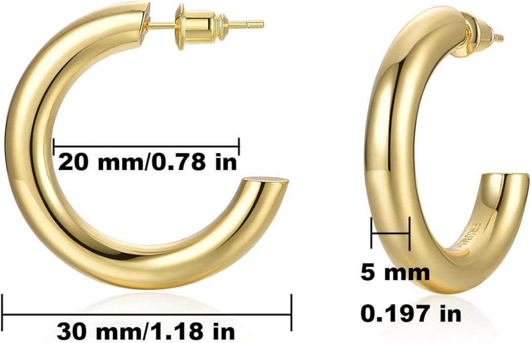 Gold Earrings for Women Girls,14K Gold Plated Hoop Earrings with 925 Sterling Silver Post Cubic Zirconia Stud Earring Huggie Hoops Earrings