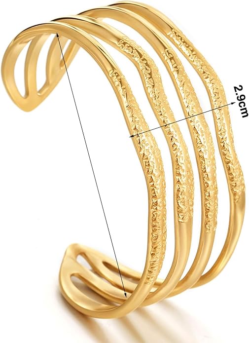 hotoo Gold Open Cuff Bangles Wide Woven Bracelets For Women Stainless Steel Stackable Jewelry For Xmas Birthday Gifts