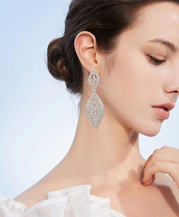 Elegant Rhinestone Dangle Earrings Crystal Wedding Bridal Long Dangling Drop Earrings Chandlier Earrings for Women Bridesmaid