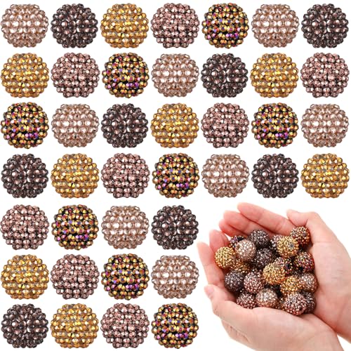 40 Pcs 20 mm Rhinestone Beads Bulk Crystal Round Disco Ball Chunky Bubblegum Beads for Pens Bracelets Charms Craft European Style Jewelry Making Supplies Christmas(5 Colors) - color: 5 Colors