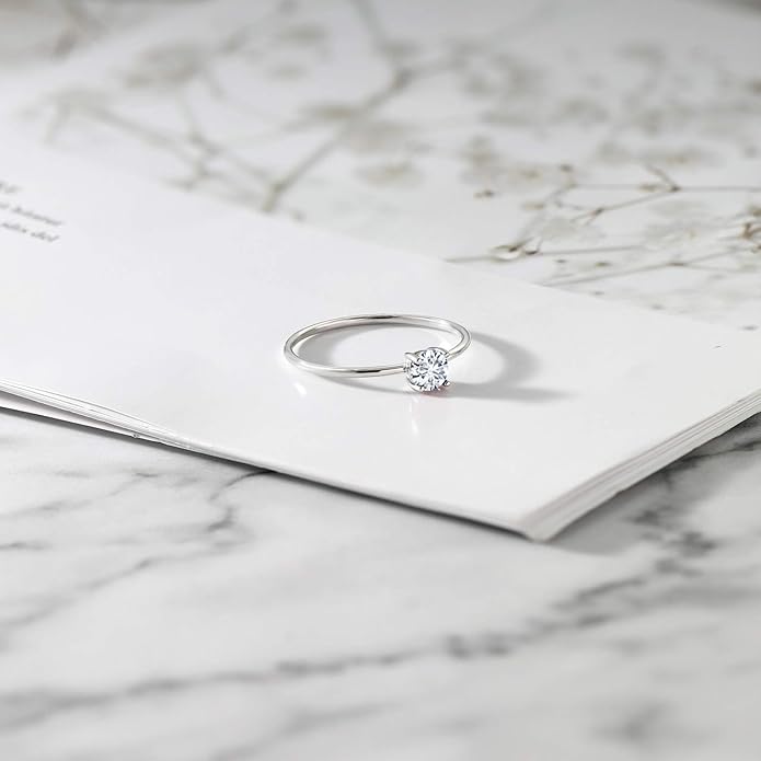 Gem Stone King 10K White Gold Gemstone Birthstone Engagement Ring | Round 4MM | Wedding Engagement Solitaire Anniversary Promise Ring For Women | Available In Size 5, 6, 7, 8, 9
