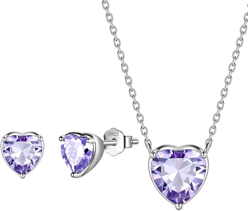 Aurora Tears Hearts Necklace Earrings Jewelry Sets - Women 925 Sterling Silver Birthstone Pendants Earrings Set Crystal Wedding Birthday Jewelry