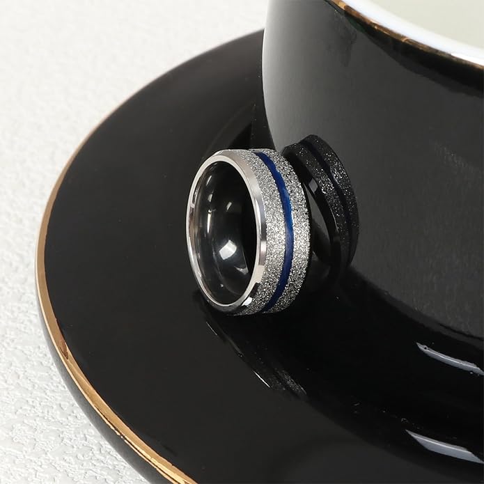 Enamel Band Rings for Women Men Stainless Steel Blue/Orange Ring Couple Enamel Valentine's Day Jewelry Gift