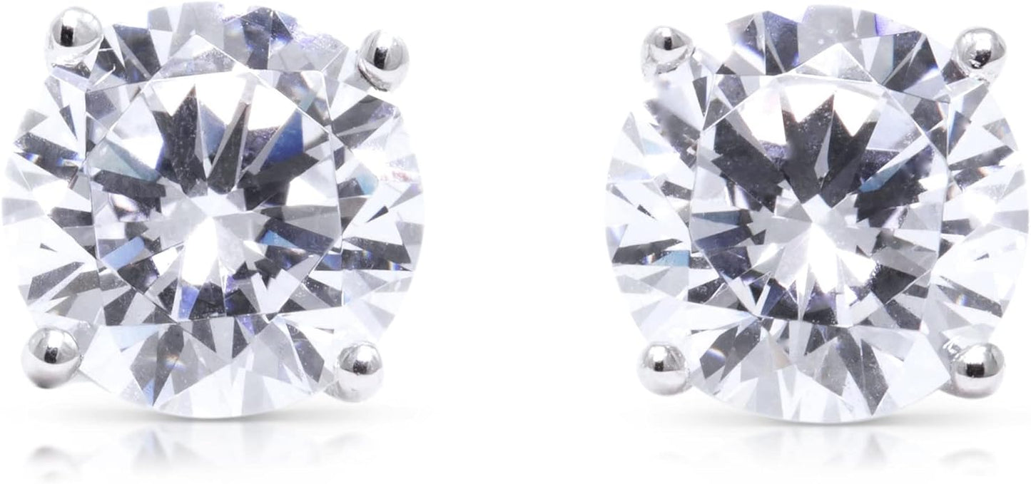 14K White Gold Moissanite Earrings Men & Women, Solid Gold Simulated Diamond and Lab Diamonds Studs for Men & Women, 1ct - 2ct Round, Princess, Heart, Halo Cut, Dangle, Lever or Screw Back Earrings, VVS1, D Color, Pink or Blue - Luxury Gift Box