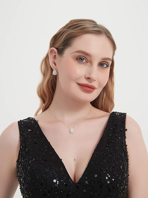 UDYLGOON Imitation Cubic Zironia Diamond Teardrop Earrings Necklace Bracelet Jewelry Set For Bride Bridesmaids Bridal Wedding Party Prom Jewelry Gift