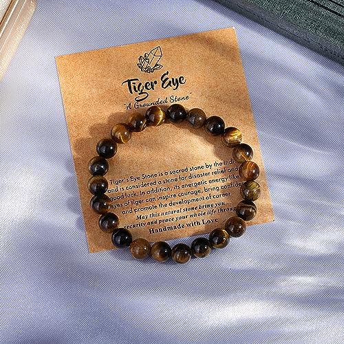 MAIBAOTA Healing Crystal Bracelet for Women Men, 8/4 mm Natural Stone Beaded Bracelets, Jewelry Birthday Gifts, Round Gemstones Stretch Bracelets - color: Brown-Tiger Eye, size: 8 mm