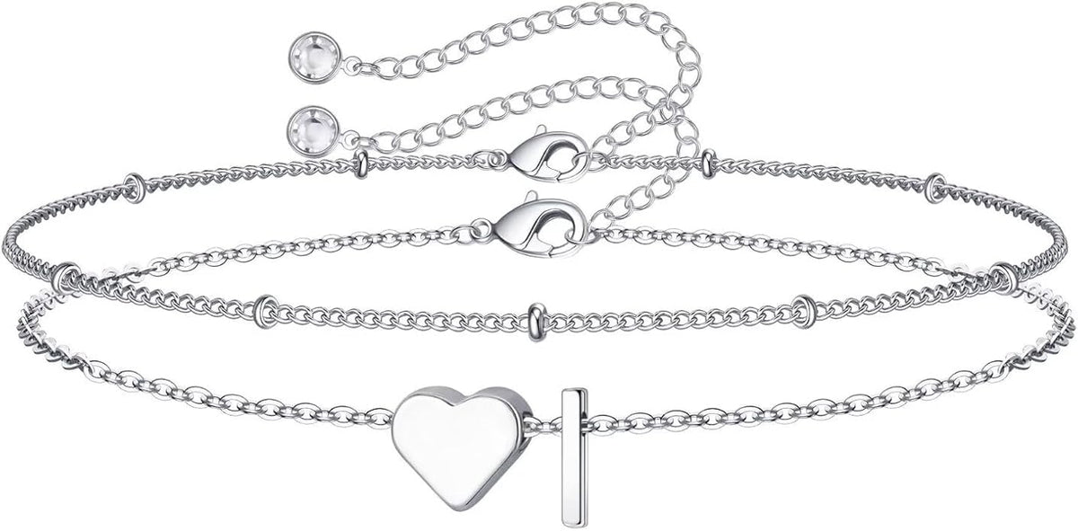 M MOOHAM Valentines Day Gifts for Kids Teen Girls -14K-Gold-Plated Heart Initial A-Z Bracelets for Women Girl Dainty Gold Bracelets Birthday Valentines Gifts for Women Her Teenage Girls Kid Teen Gift