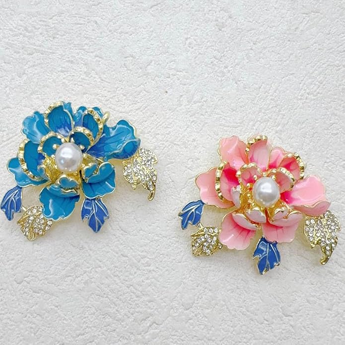 3Pcs Peony Flower Brooch Pin for Women Elegant Enamel Floral Brooch Set Dainty Cubic Zircon Pearl Lapel Pins Flower Pins for Clothes Hat Dress Accessories Prom Jewelry