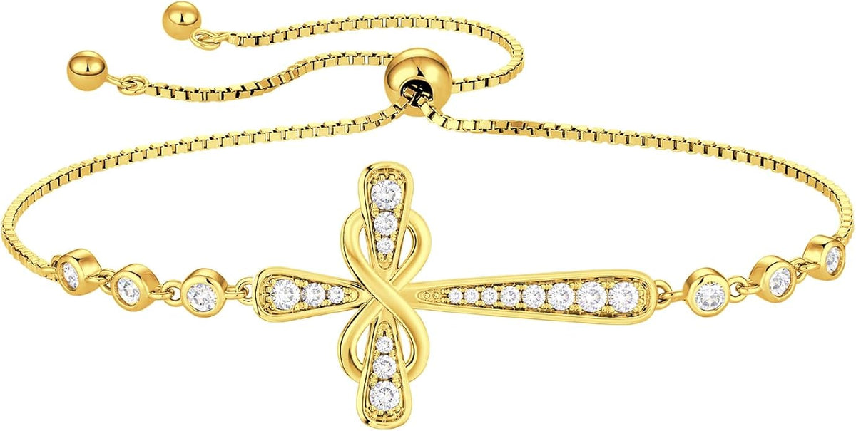 YL Cross Bracelet 925 Sterling Silver Infinity Sideways Link Bracelet Birthstone Jewelry for Women