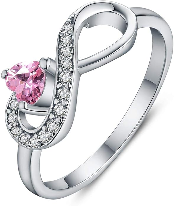 JO WISDOM Promise Ring for Women Sterling Silver Infinity Heart Promise Rings for Her Birthstone Cubic Zirconia Friendship Ring Size 5-12