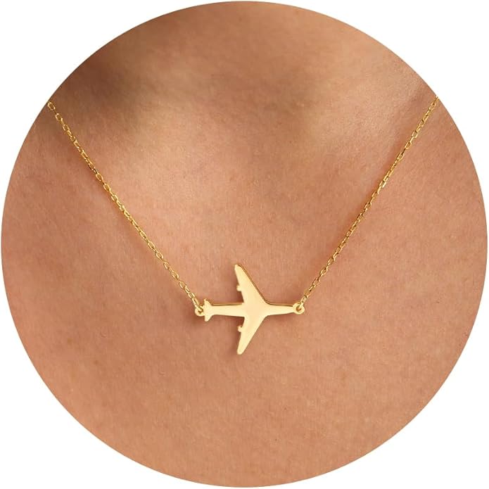 14K Gold Plated Dainty Pendant Butterfly Bead Boot Bee Baseball Flower Compass Airplane Heart Hummingbird Tree Necklace Simple Jewelry Gift for Women
