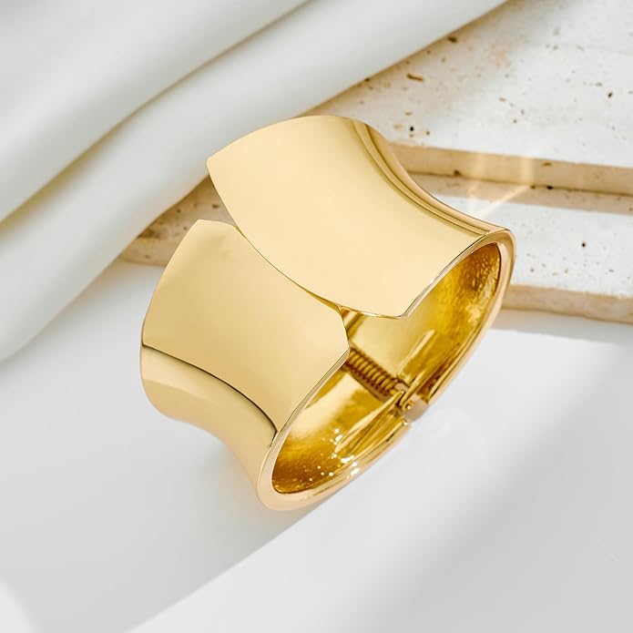 Statement Golden Matte Bracelet for women Minimalist Chunky Brushed Bangle Bracelet Vintage Thick Wide Cuff bracelet Gold Plated Open Cuff Geometric Bracelet