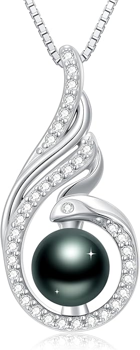 Tahitian Black Pearl 18K White Gold Plated Sterling Silver Heart/Infinity/Four Leaf Clover Pendant Necklace Jewelry Gifts for Women Wife Mom Girlfriend Wedding Birthday Anniversary Christmas