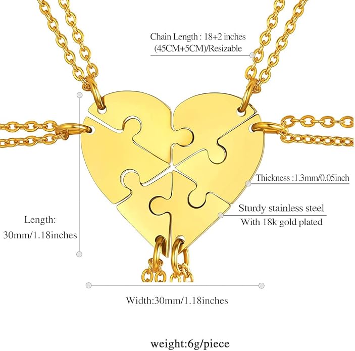 FindChic Personalized Matching BFF Necklace for 2/3/4/5/6 Puzzle Name Heart Pendant Stainless Steel Couple Necklace Set Customized Necklaces for Teen Girls