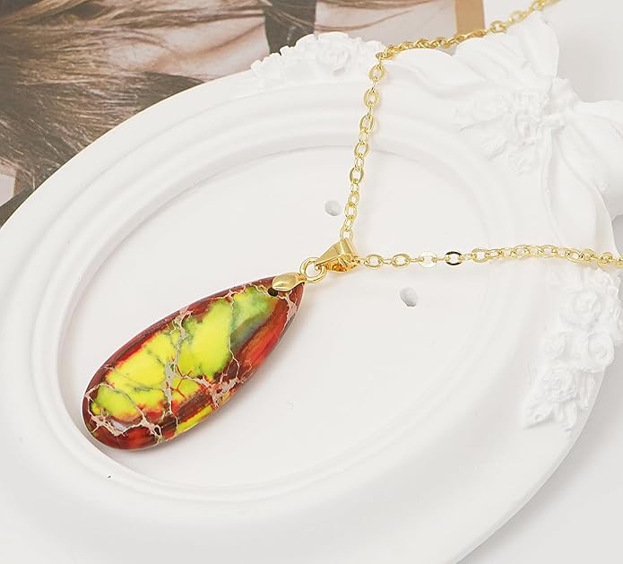 Stone Necklaces for Women Teardrop Gemstone Pendant Necklace Natural Stone Chain Necklaces