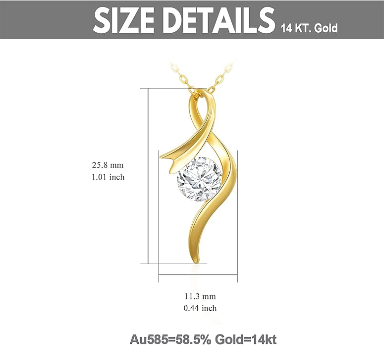 SISGEM 14K Real Gold 1 Carat Round-Cut Moissanite Necklace for Women,Yellow Gold Infinity/Heart Pendant Ribbon Necklaces Birthday Gifts for Wife Girlfriend 16''-18''