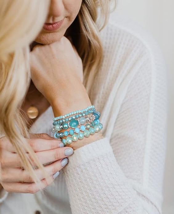 Noessla Beaded Boho Stretch Bracelet Colorful Stackable Crystal Beads Bracelets Trendy Costume Jewelry Mothers Day Gifts for Women